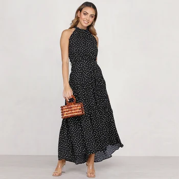 

Sexy Beach Long Dress Women 2020 Summer Print Polka-dot Strap Ladies Halter Boho Bohemian Dress Women Casual Sundress Vestidos