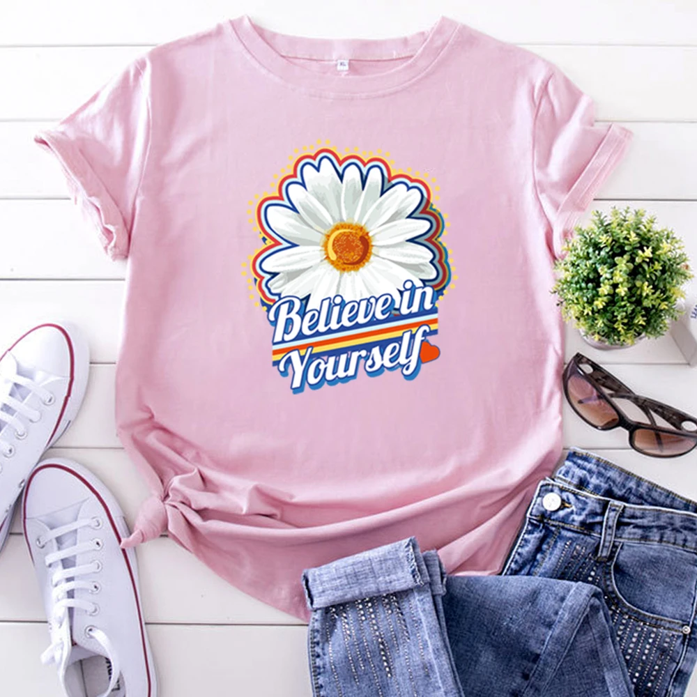 

Personality Woman T-Shirts Chrysanthemum Printing Tshirts For Women Crewneck Gothic Womens T Shirt Casual Oversized Clothing