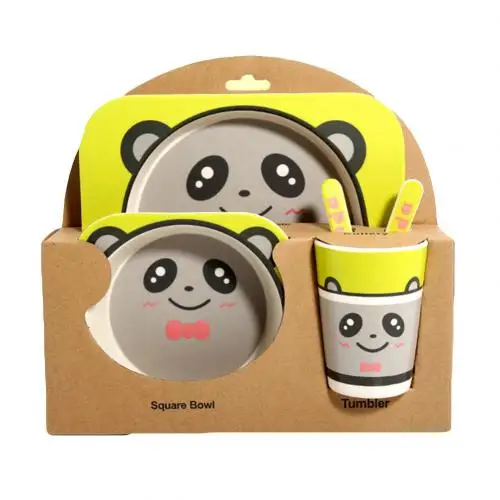 Pandas 5 шт./компл. детское блюдо тренировочные посуда детская стильная футболка с изображением персонажей видеоигр кормления Еда посуда столовая посуда для детей с чаша ложка Вилка тарелка - Цвет: Pandas