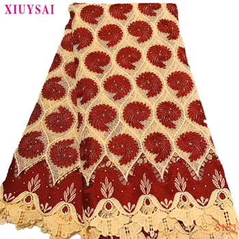 

Latest African cord lace fabric with stone,african laces 2020 high quality guipure lace nigerian lace fabrics for dress S163