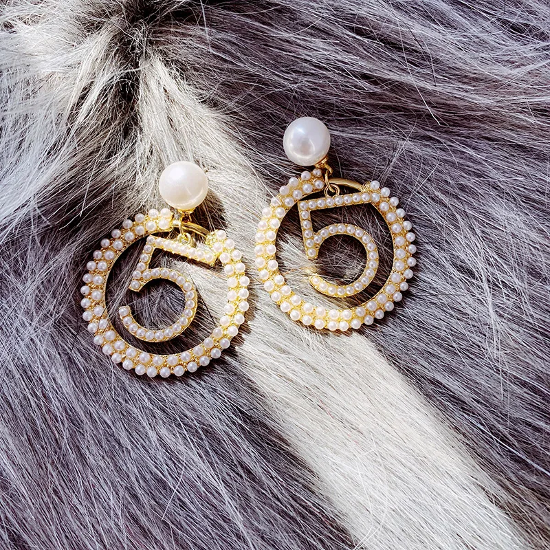 SHIFFEL 2020 New S925 Ear Pin Big Pearls Circle Lucky Number 5 Drop Earrings personality temperament Women's jewelry | Украшения и