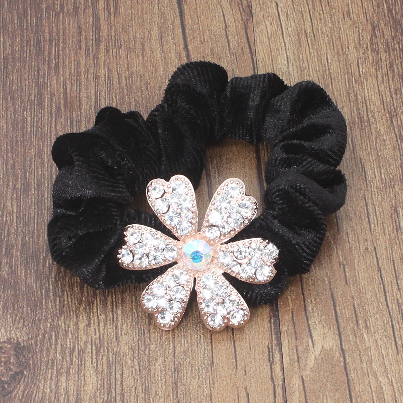 flower Женские аксессуары для волос, стразы, сердце, конский хвост, держатель для девушек, резинки для волос, винтажная бархатная эластичная лента, кристальная веревка для волос, головной убор - Окраска металла: flower