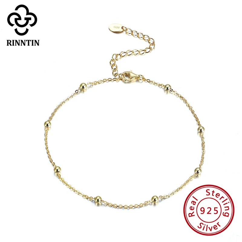 Rinntin Real 925 Sterling Silver Round Shape 14K Gold Plating Anklet 5CM Extension Chain For Girls Gift Engagement TSA05 Rinntin Real 925 Sterling Silver Round Shape 14K Gold Plating Anklet 5CM Extension Chain For Girls Gift Engagement TSA05
