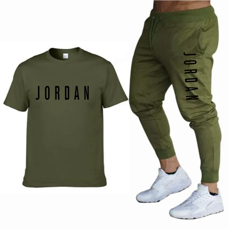 Traje a la moda para hombre, camiseta deportiva de manga corta con estampado personalizado + pantalón informal deportivo, novedad