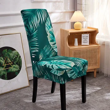 

Green Leaves Printing Dining Chair Slipcover Modern Removable Anti-dirty Kitchen Seat Case Stretch Chair Cover for Banquet Hotel