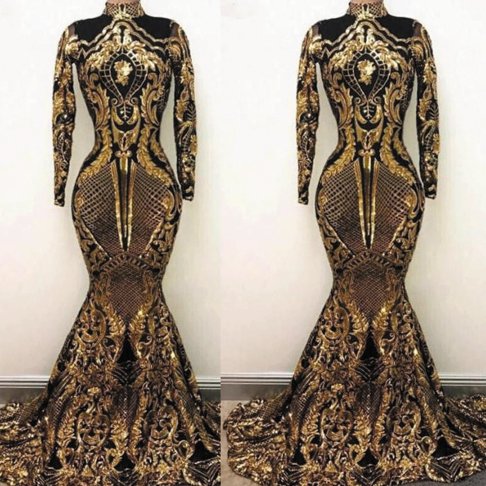 high neck sequin gown