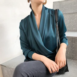 Chemise à manches longues pour femme, col en v, ample, Sexy, à la mode, tenue de bureau, printemps, automne, 2019 