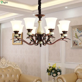 

Retro Ceramic Led Chandeliers Lighting Dining Room Metal Led Pendant Chandelier Lights Glass Living Room Hanging Lamp Fixtures