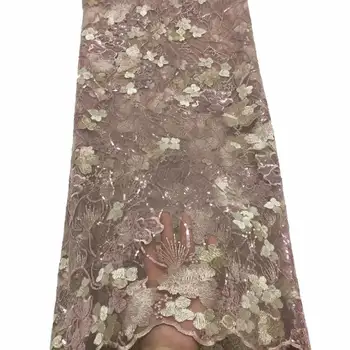 

Latest African Fabrics Flowers High Quality 2019 Nigerian Net Lace Fabric with Sequins Sequence Lace for Women Dresses