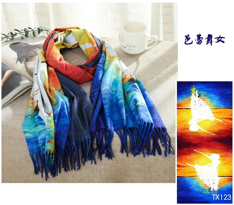 Новейший зимний женский кашемировый шарф шаль Ван Гог цифровая печать масляной картины Печать Мода Роскошный tasse пашмины длинный шарф, шаль