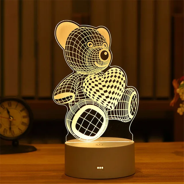 Kid Light Night 3D LED Creative Table Bedside Lamp Romantic Heart Bear Kids Gril Home Decoration Gift Box | Дом и сад
