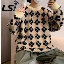

Men Hip Hop Sweaters Streetwear Retro Knitted Pullover Tops New Geometry Casual Knit Warm Pullover Harajuku Sweater Men