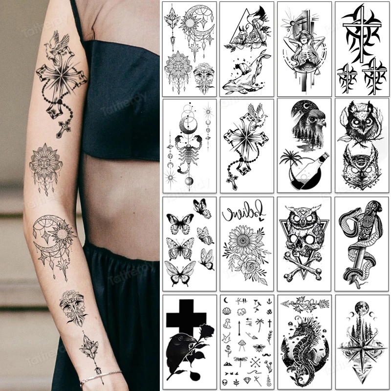 12Pcssetsmallblackhandsfingertemporarytattoosforwomenmenkids