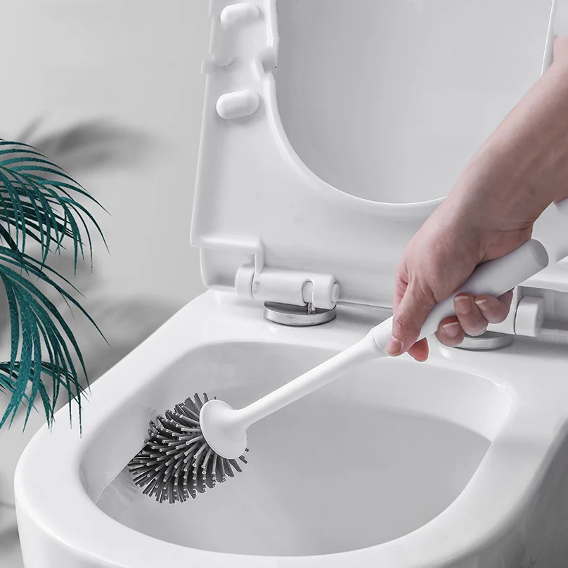 ABS Long Handle Toilet Brush TPR Soft Hair Bathroom Cleaning Brush Silicone No Dead Corner Toilet Cleaning Brush Set