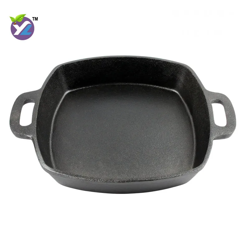

Cast-iron Square Dual Handle Barbecue Plate Steak Frying Pan Non-stick Pig Iron Frying Pan Hotel Restaurant Cookware Customizabl