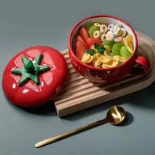 Tasse à café en céramique, forme de tomate, pour soupe au lait, avec couvercle, tasse d'eau pour petit déjeuner, bureau, maison, thé, décoration, citrouille