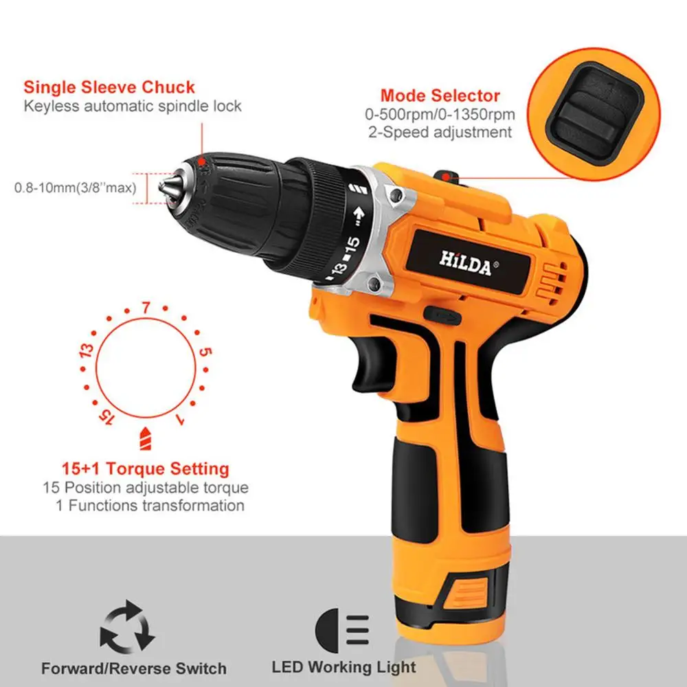 12V Cordless Electric Screwdriver Rechargeable Lithium Battery Strong Torque Drill Mini Hand Cordless Electric Drill Power Tool