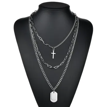 

Multilayers Gothic Stainless Steel Hip Hop Punk Lock Cross Pendant Necklaces Tag Chain link Necklaces for women men Jewelry Gift