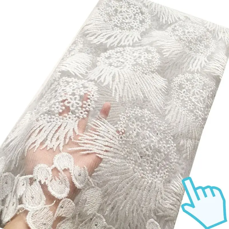 

Ourwin E50614 african lace fabric 2019 high quality lace white with stones nigerian lace fabrics for christmas party women dress