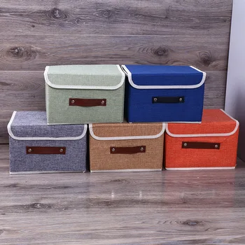 

Cotton linen Fabric Folding Storage Boxes Foldable Bins Toys Organizer With Lids And Handles Storage Basket Laundry Basket