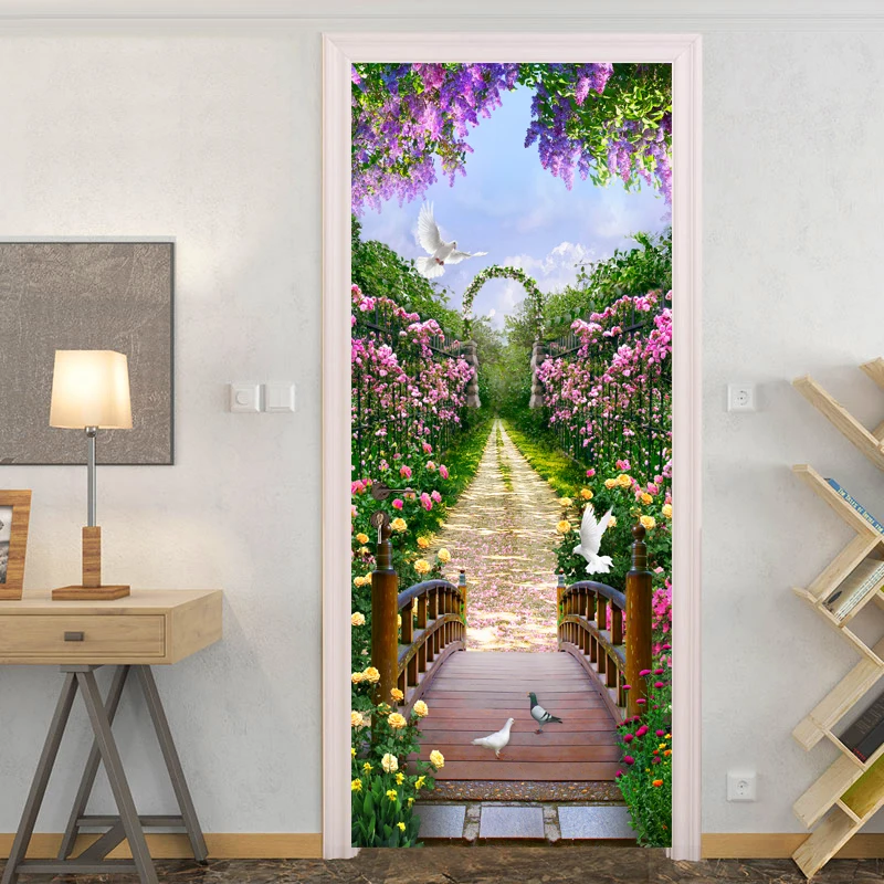 Наклейки на дверь домашний декор обновленный цветок ПВХ Парк Фреска бумажная печать художественная картина самоклеющиеся водоотталкивающие обои для спальни