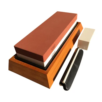 

1 Set Assorted Sharpening Tools Wooden Base Grindstone Double-side Sharpening Stones Kitchen Supplies