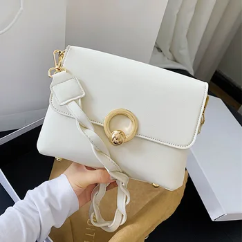 

Simple Style Leather Lock Handbags for Women 2020 Designer Female Weave Strap Crossbody Bag Solid Square Shoulder Messenger Bags