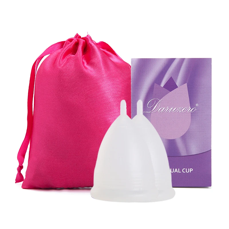 2Pcs-1Clothbag-White Отличная медицинская силиконовая менструальная чашка для женской гигиены, силиконовая чашка для женщин и девушек, менструальная чашка - Цвет: 2Pcs-1Clothbag-White