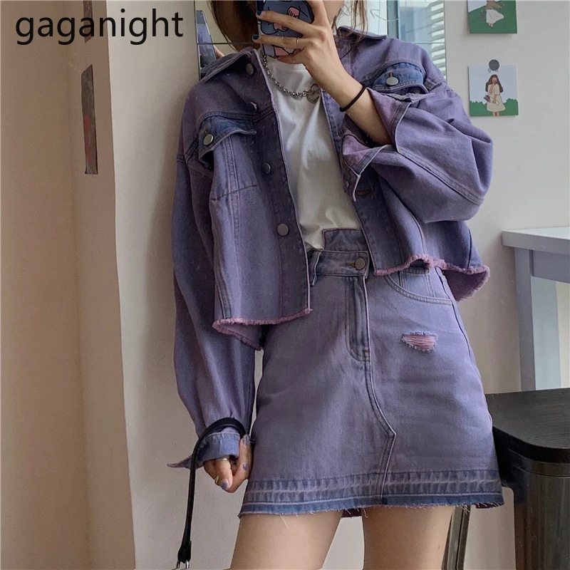 Женский джинсовый костюм Gaganight винтажный комплект из двух предметов короткая