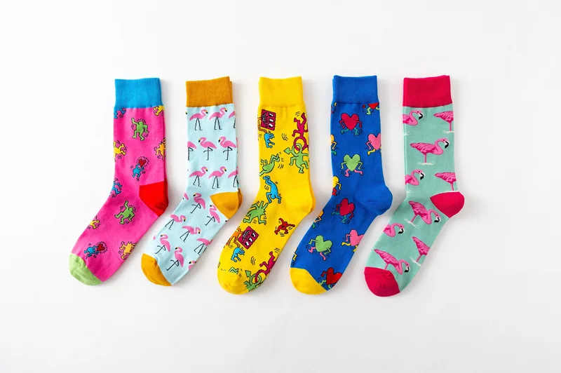 1 Pair New Fashion Hot Sale Cotton Cartoon Animals Casual Socks Loving Heart Flamingo Women Cute Funny Japanese Harajuku Socks walking socks womens