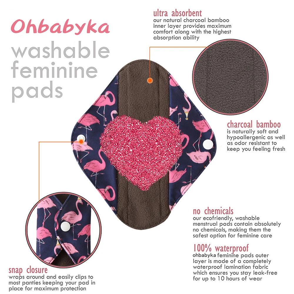 Ohbabyka Dropshipping Panty Liner Cloth Menstrual Pad Mama Sanitary Reusable Soft Washable Charcoal Period Napkins 4