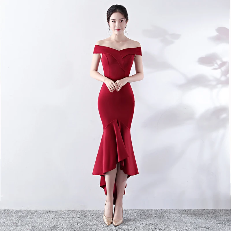 

Off The Shoulder High Low Evening Dress Tea Length Vestidos De Noche Largos Talla Grande Party Dresses Gowns Formal Dress Women