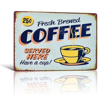 

" Fresh Brewed Coffee " Retro Art Poster Vintage Metal Tin signs Plate Coffee Cafe Decorative Plates Metal Wall Plaques 20*30cm