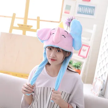 

Cute Elephant With Moving Ears Hat Funny Cartoon Toy Headgear Airbag Kawaii Cap Plush Doll Birthday Gift Photo Props Stage Wear