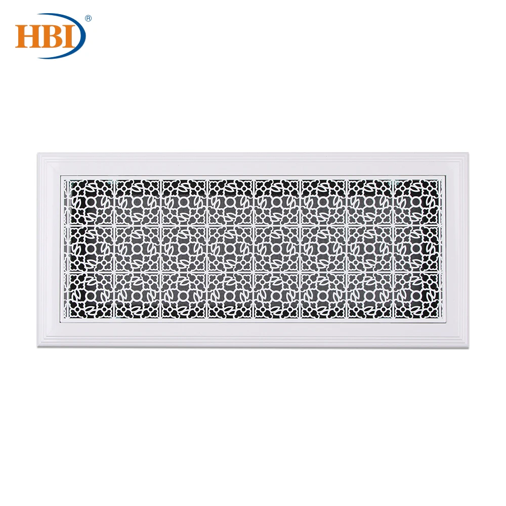 

HBI 500mm*200mm Flower-Pattern White Rectangular Plastic Frame Steel Decorative Return Air Grille Vent Retro Style Air Register