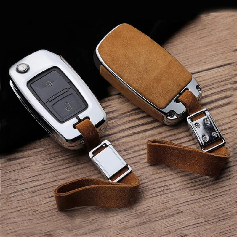 Suede Leather Car Key Cover Case For Volkswagen Polo Golf MK4 Passat