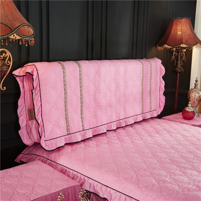 European Luxury Cotton Quilted Head Cover Brief Soft Lace All-inclusive Headboard Cover Dust Protective Cover 200x65cm - Цвет: Pink