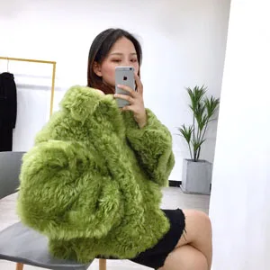 grass green AU1050 Новое поступление Роскошная меховая одежда для женщин Toscana овечья кожа мех ягненка пальто - Цвет: grass green