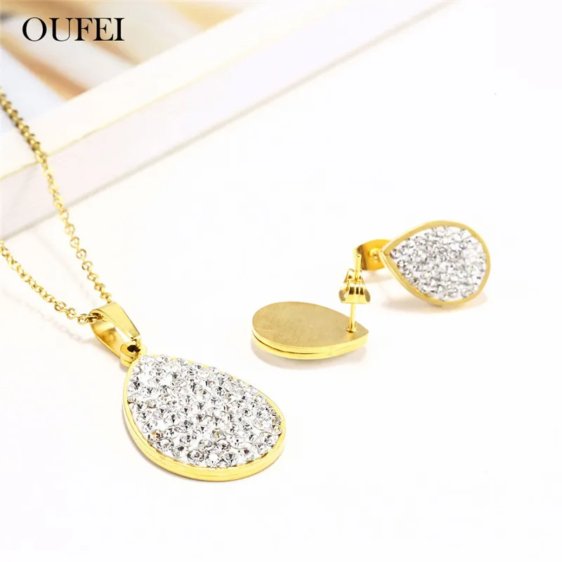 

OUFEI Necklace Set Of Earrings For Women Stainless Steel Jewelry Sets Earring Female Jewellery Accessories Woman Vogue 2019