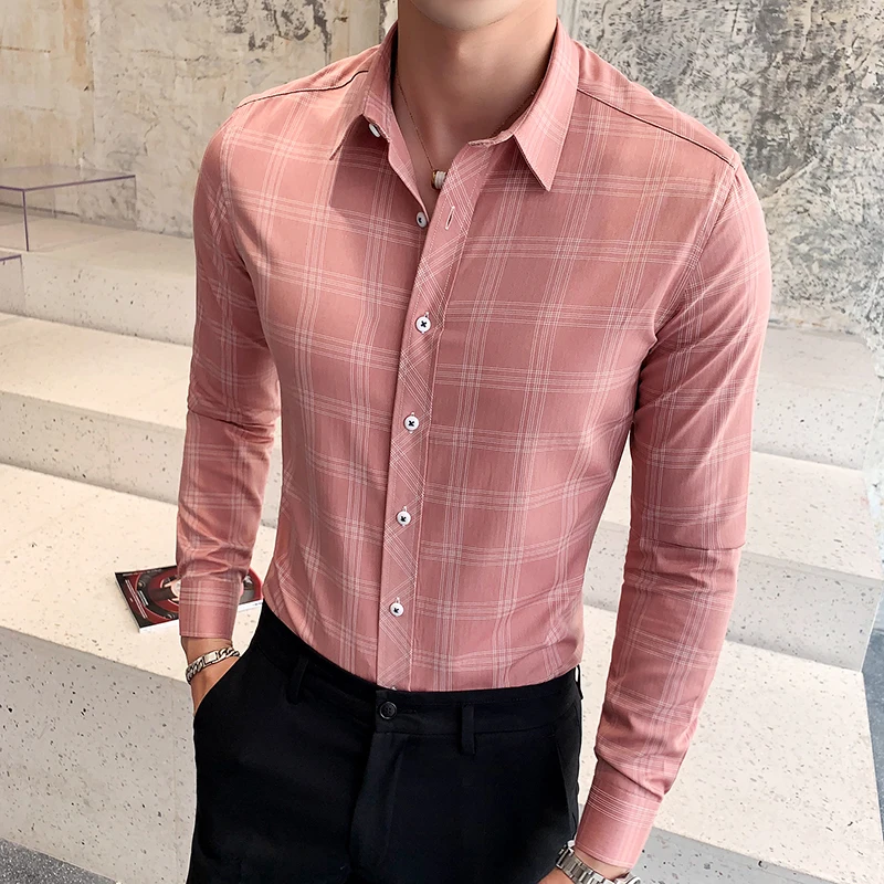 Британский стиль, Осень-зима, рубашка для мужчин, Классическая, модная, в клетку, рубашки для мужчин, с длинным рукавом, на каждый день, мужские, соц. рубашки, приталенный, смокинг