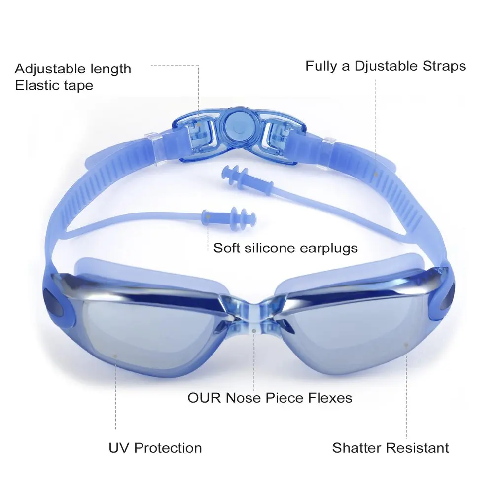 Прозрачное видение водонепроницаемый Гладкий не протекающий противотуманный Регулируемый оголовье мягкий силиконовый HD очки для плавания с бесплатным ушным зажимом для носа
