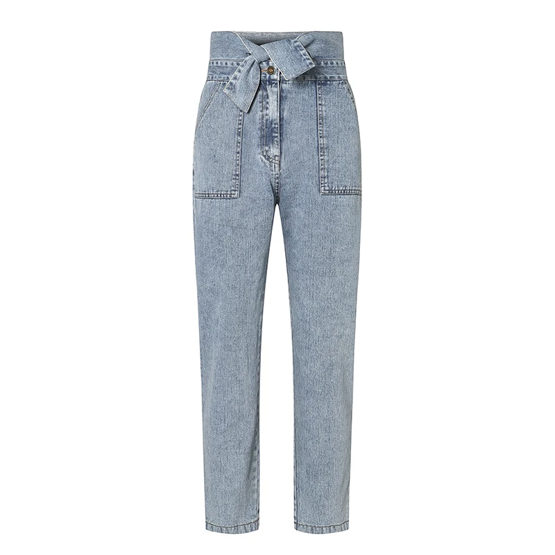 Conmoto, женские джинсы, повседневные, с высокой талией, джинсы для женщин, модные, с карманами, джинсовые штаны, весна-лето, длинные капри - Цвет: Синий