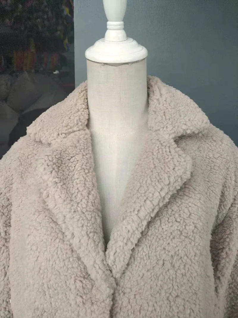 Новинка, плюшевое пальто из искусственного меха, длинное пальто, куртки на осень и зиму, Женское пальто из овечьей шерсти, одноцветная Толстая куртка размера плюс, одежда