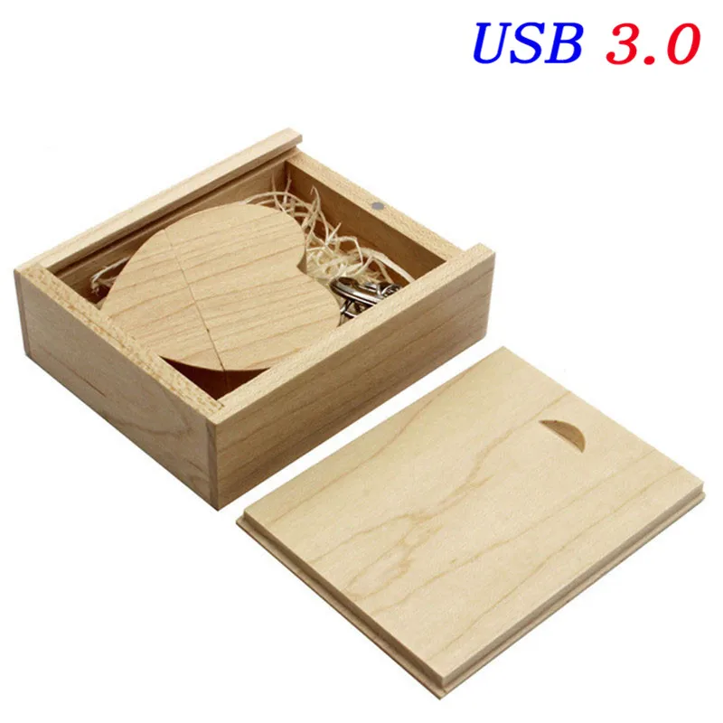 JASTER деревянный USB+ коробка 3,0 более 10 шт бесплатный логотип Usb флешка 8 ГБ 16 ГБ 32 ГБ 64 Гб фотография Дерево Флеш-накопитель сердце свадебный подарок - Цвет: Maple