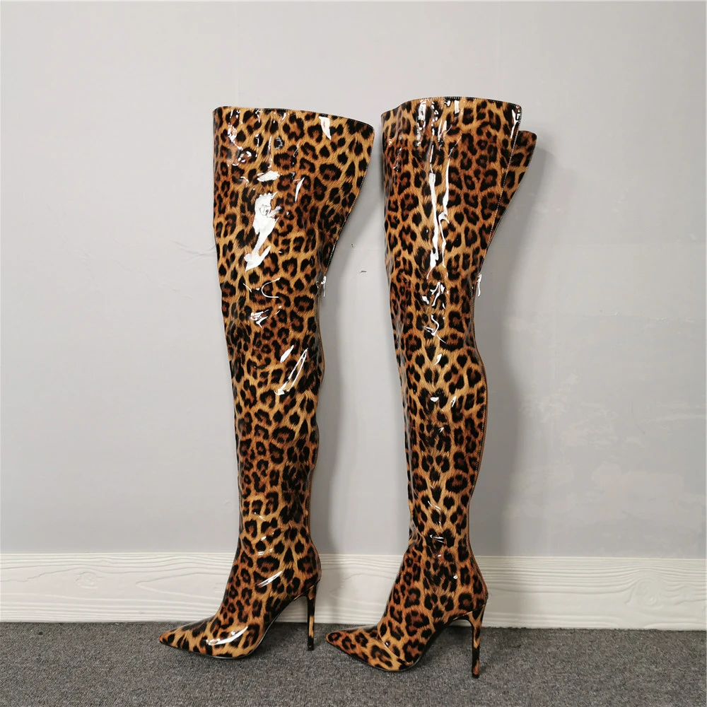 

Dovereiss Fashion Women's Shoes Winter Pointed Toe sexy Zipper new Leopard print Over the knee boots Stilettos heels 35-47