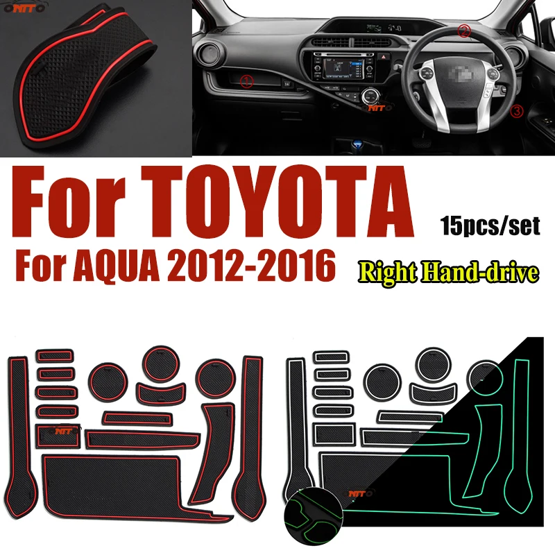 Comprar Para Toyota AQUA 2012 2016 taza de goma antideslizante alfombrilla cojín de puerta ranura de coche puerta Interior de la ranura alfombrilla 15 unids set de mano derecha
