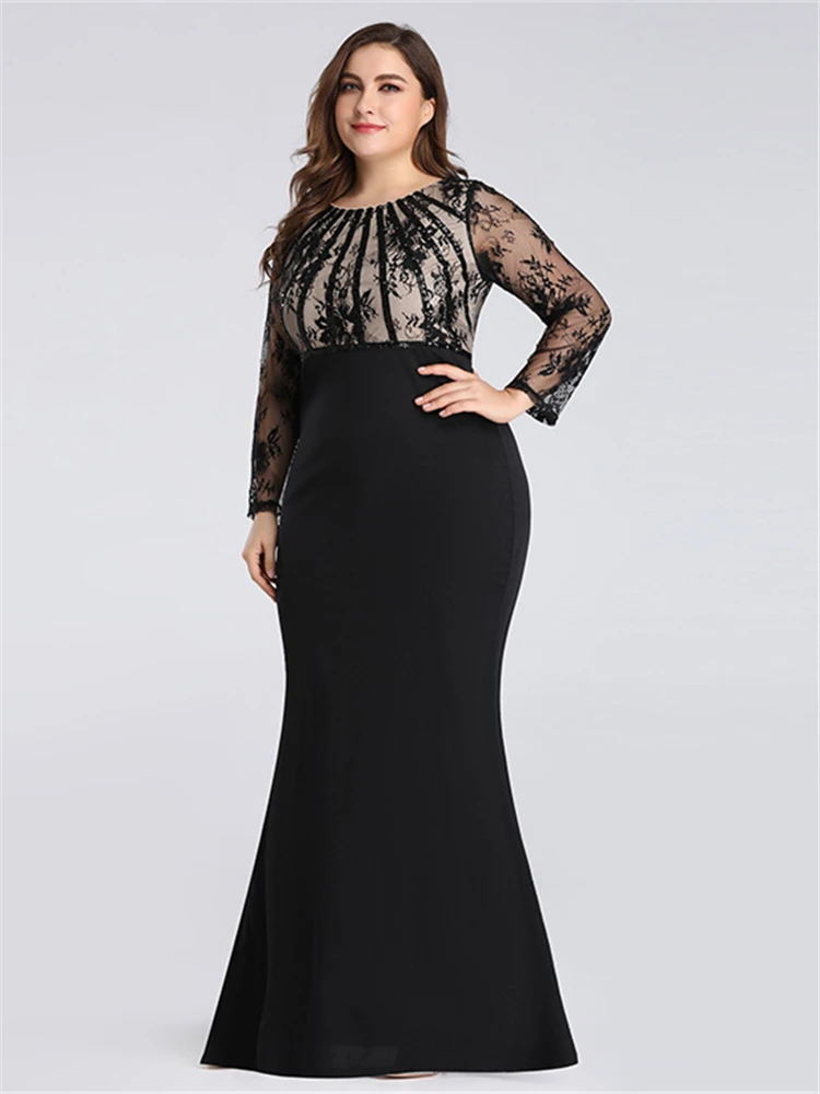 It's Yiya вечернее платье Черное Кружевное Вечернее Платье с круглым вырезом De Soiree плюс размер платье в пол платья для вечеринок C563