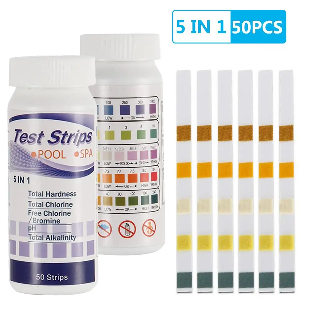 

50PCS Water Quality Test Strip for Checking Water Quality Test Aquarium Fish Tank Swimming Pool Drinking Water Test Strip 5-in-1