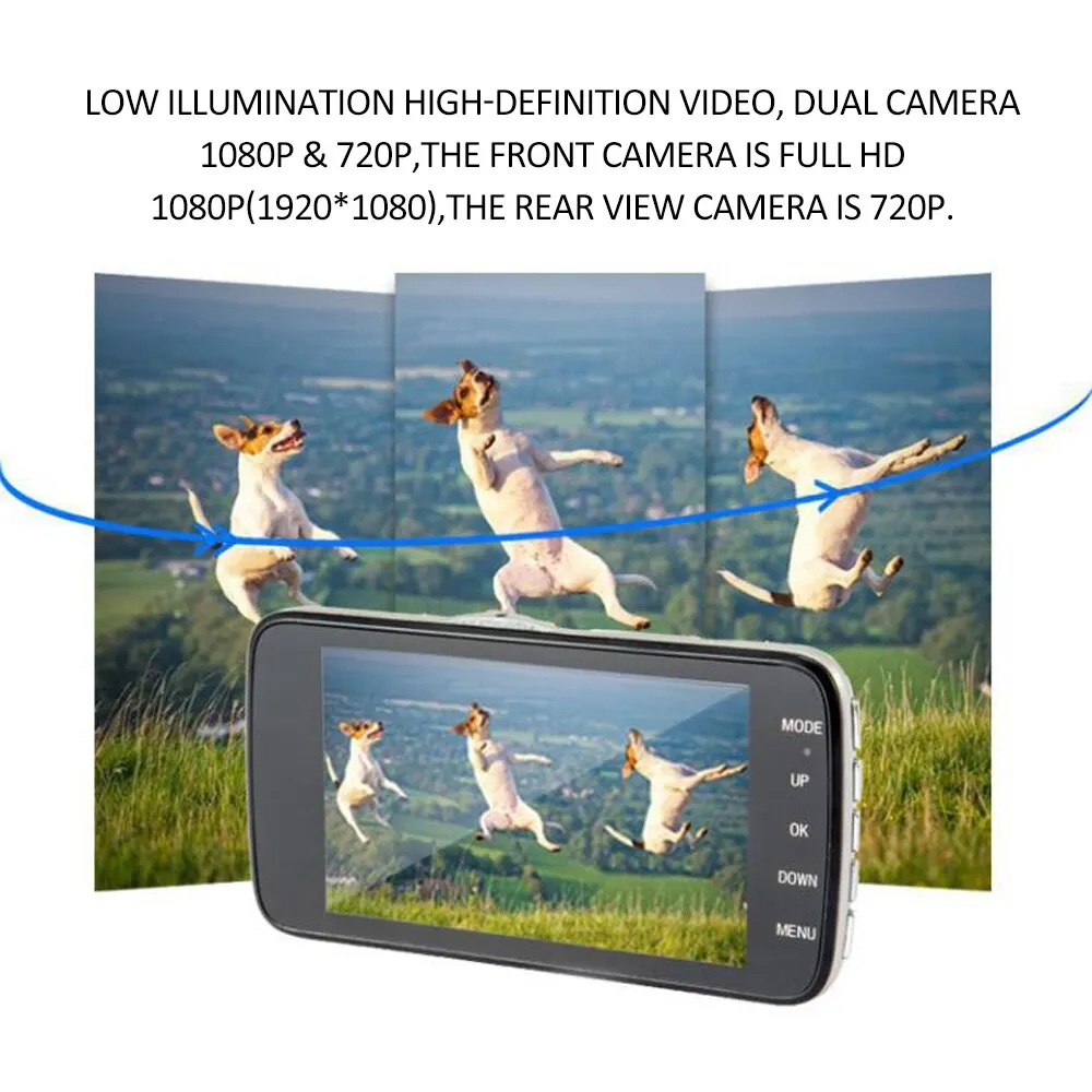 FHD 1080P 4in lcd ips Двойной объектив Автомобильный видеорегистратор приборная панель камера 170 ночь