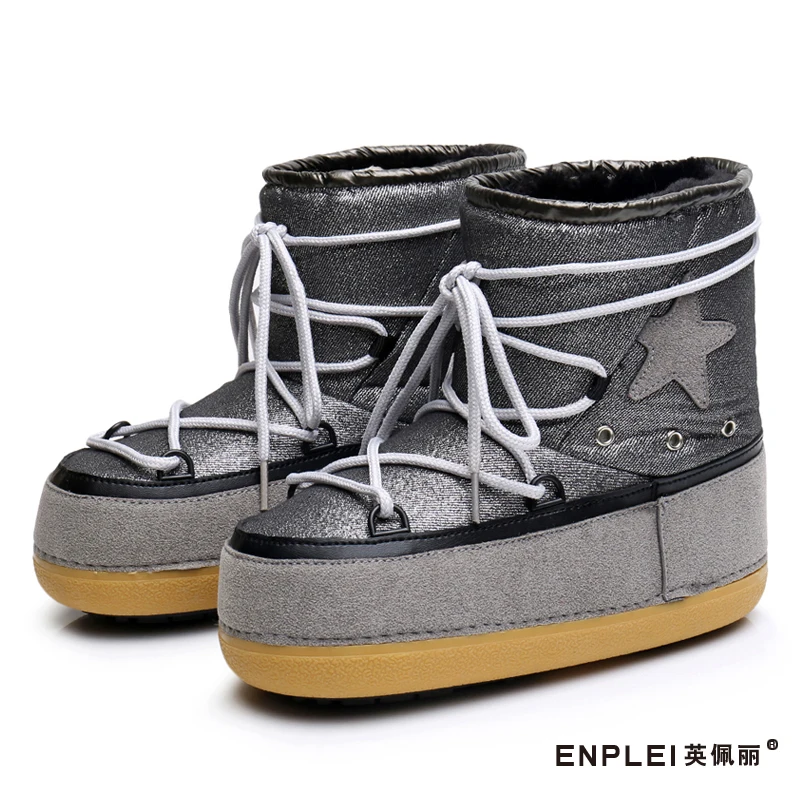 De niños de cuero genuino botas de nieve de invierno de 2019 niñas de lentejuelas zapatos de algodón chico Barco de bebé de terciopelo de algodón cálido botas - 2